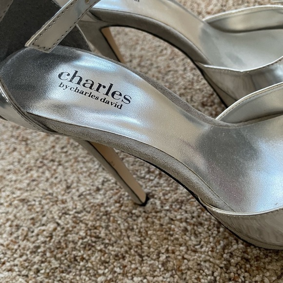 Charles By Charles David Platform Heeled Shoes Silver Gray Party Wedding Heels - Picture 3 of 10